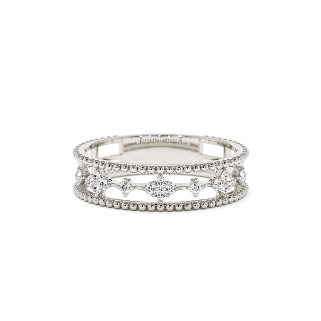 14k Diamond Statement Ring with Beaded Band - view 3