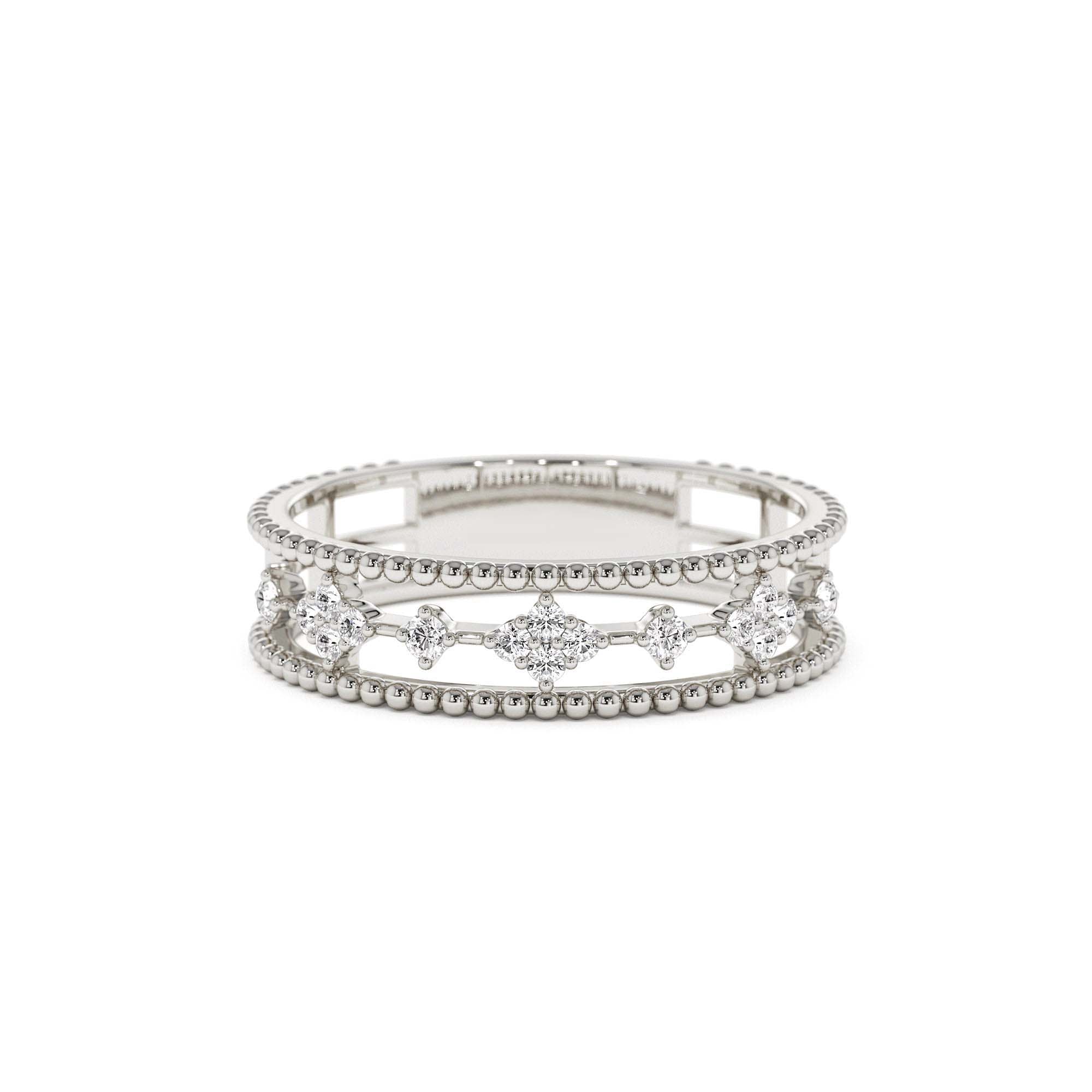 14k Diamond Statement Ring with Beaded Band - view 3