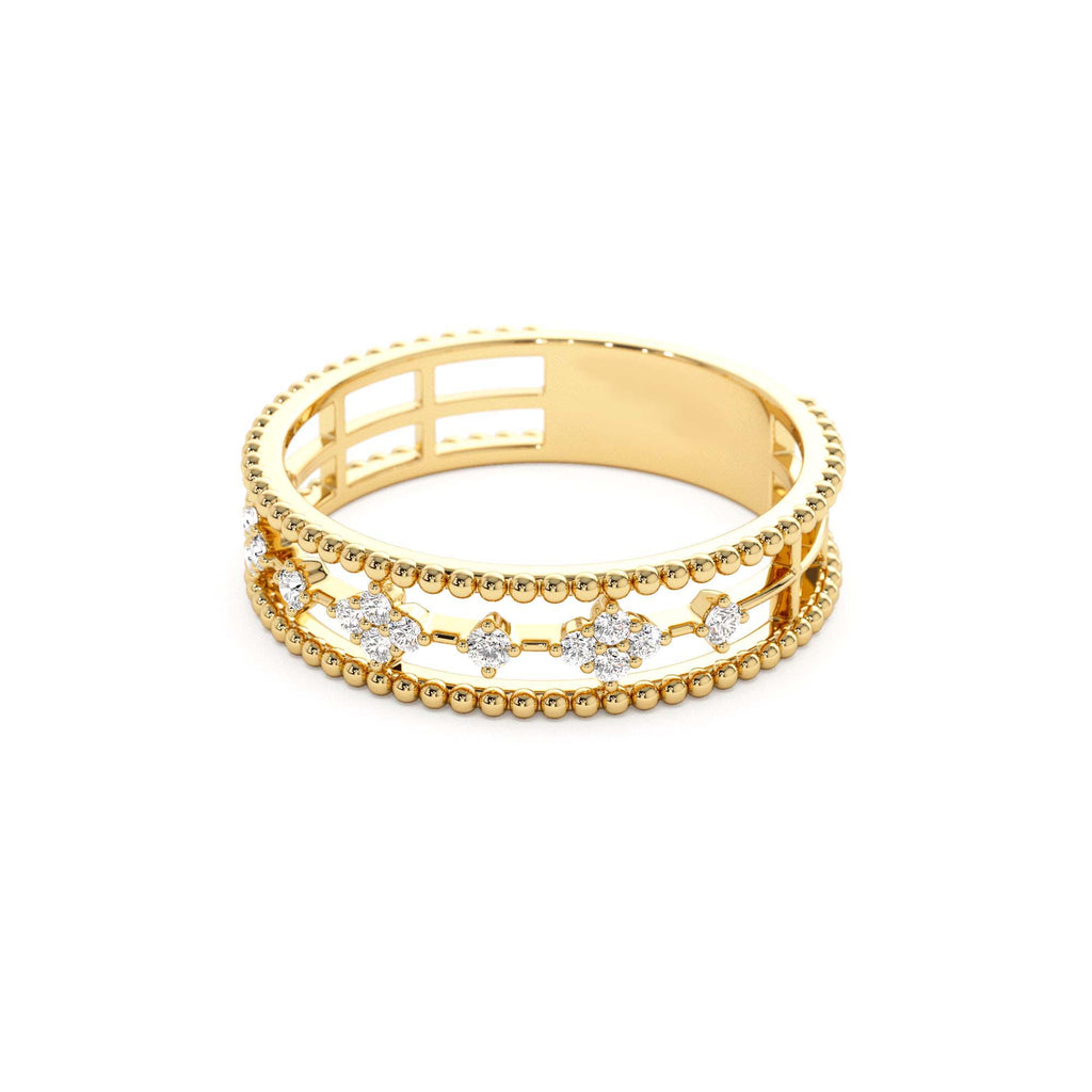 14k Diamond Statement Ring with Beaded Band - view 4
