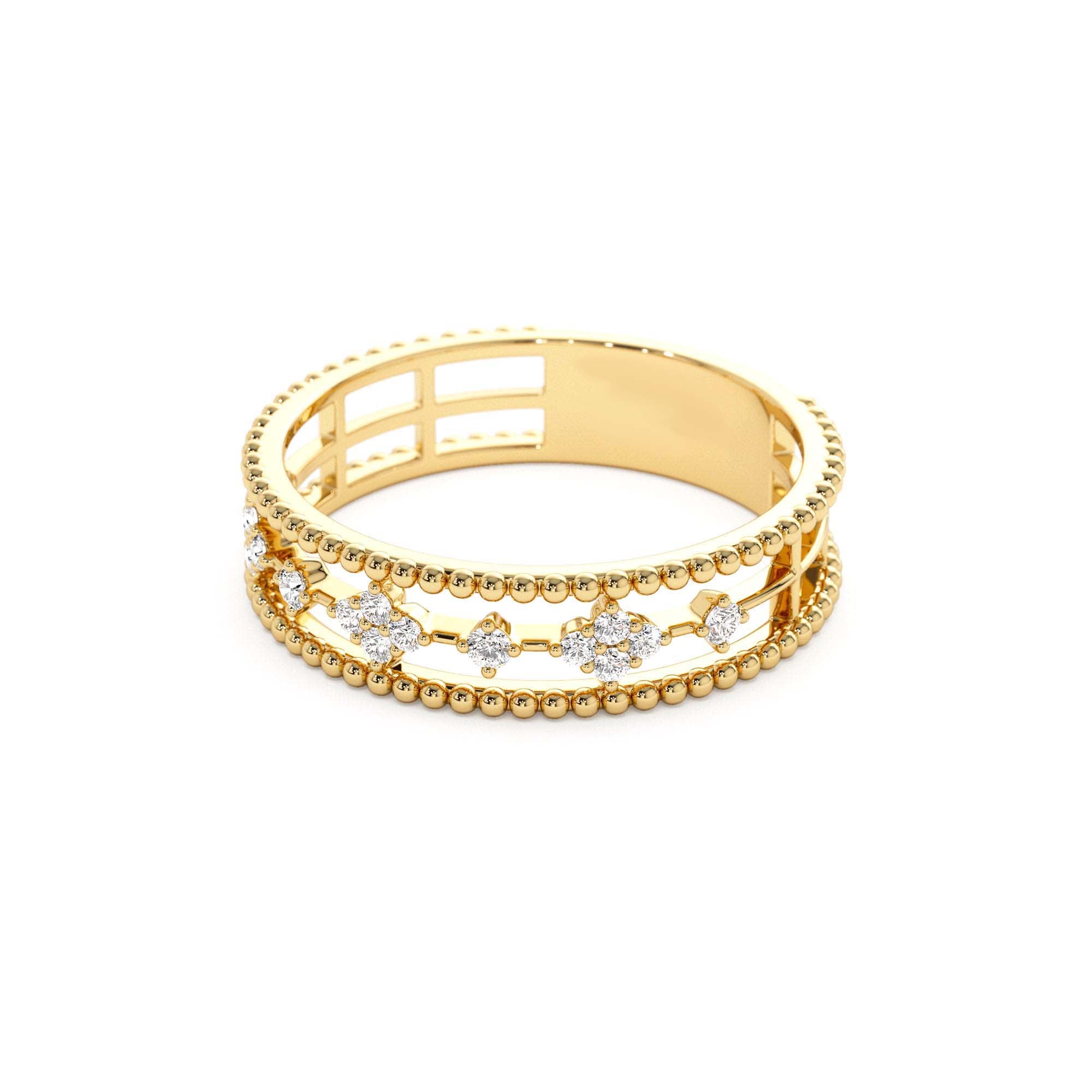 14k Diamond Statement Ring with Beaded Band - view 4
