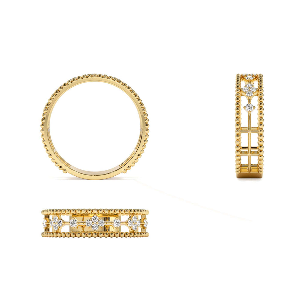 14k Diamond Statement Ring with Beaded Band - view 5