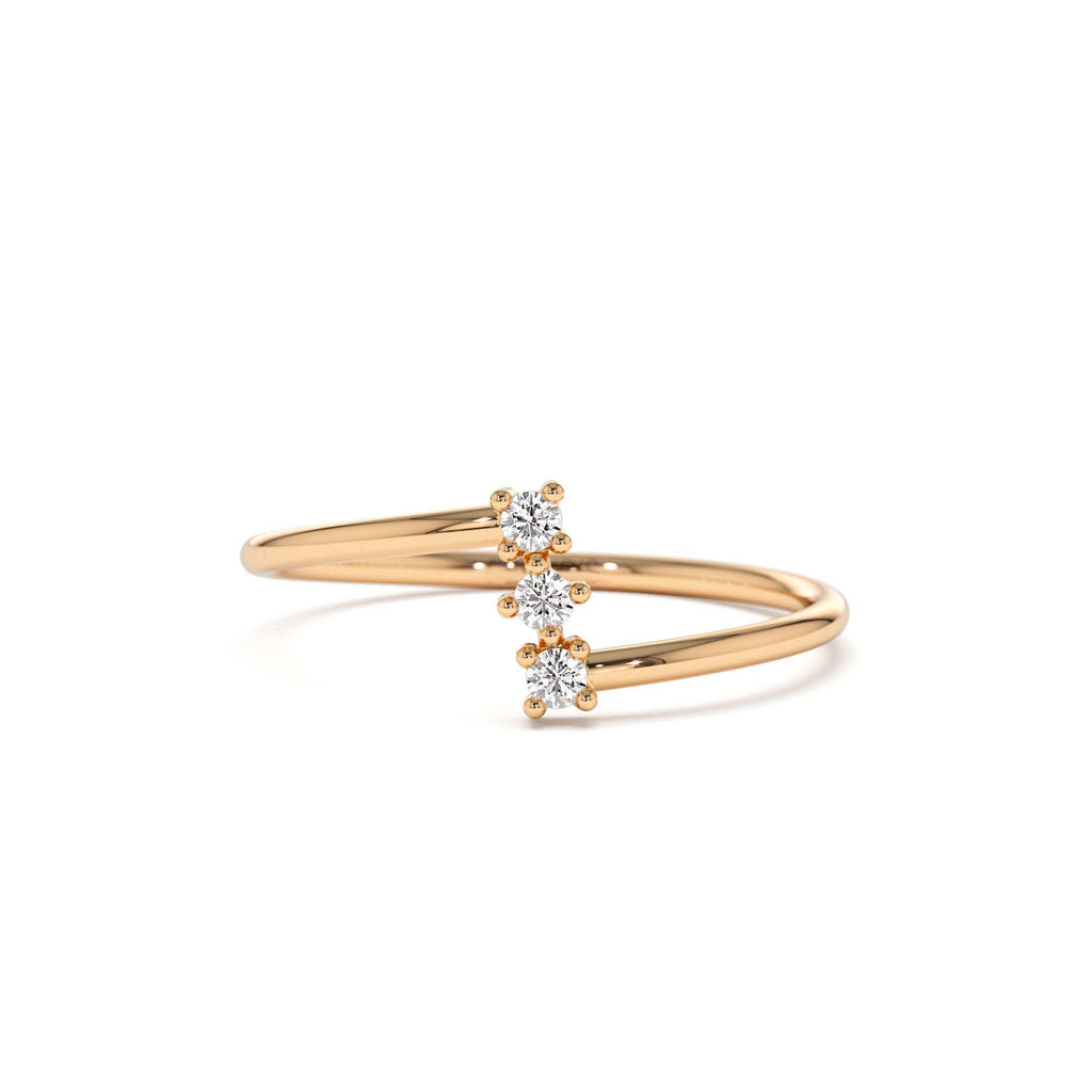 14k Vertical Three Stone Natural Diamond Ring - view 2