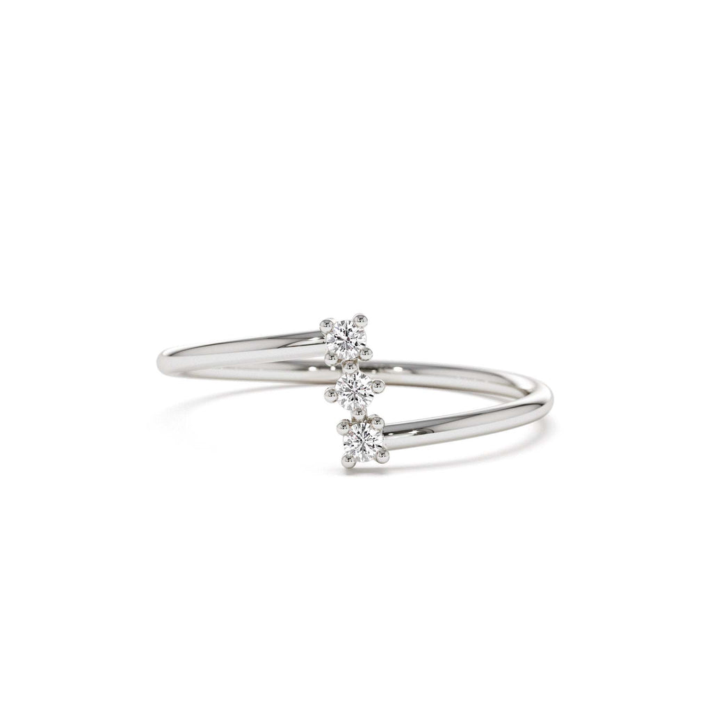 14k Vertical Three Stone Natural Diamond Ring - view 3