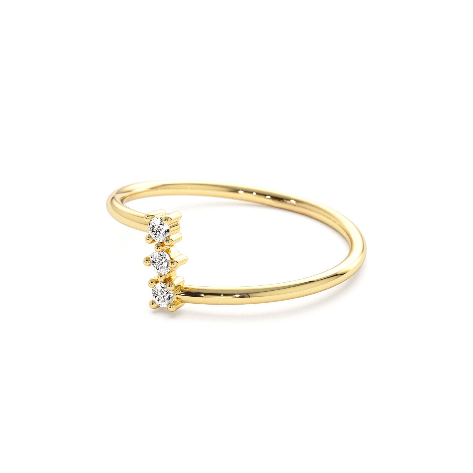 14k Vertical Three Stone Natural Diamond Ring - view 4
