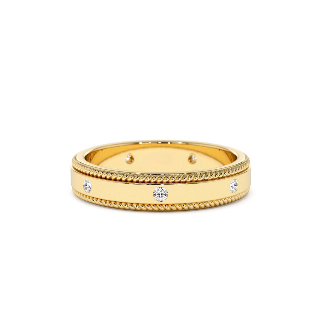 14k 4MM Flat Milgrain Edge Diamond Wedding Band by Orlina Fine