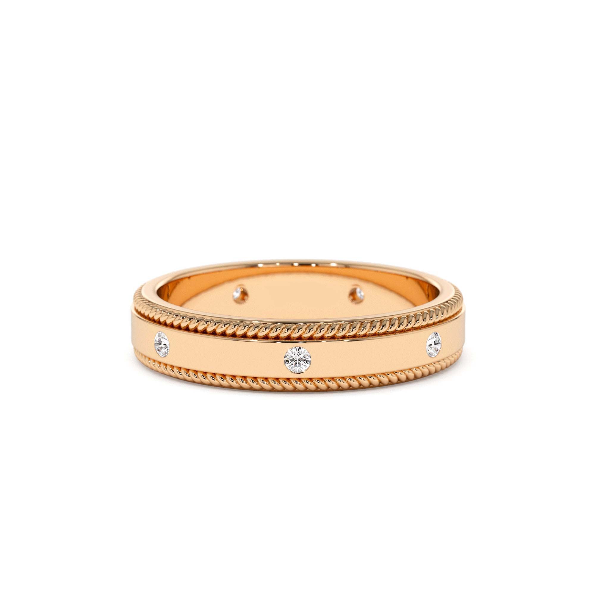 14k 4MM Flat Milgrain Edge Diamond Wedding Band - view 2