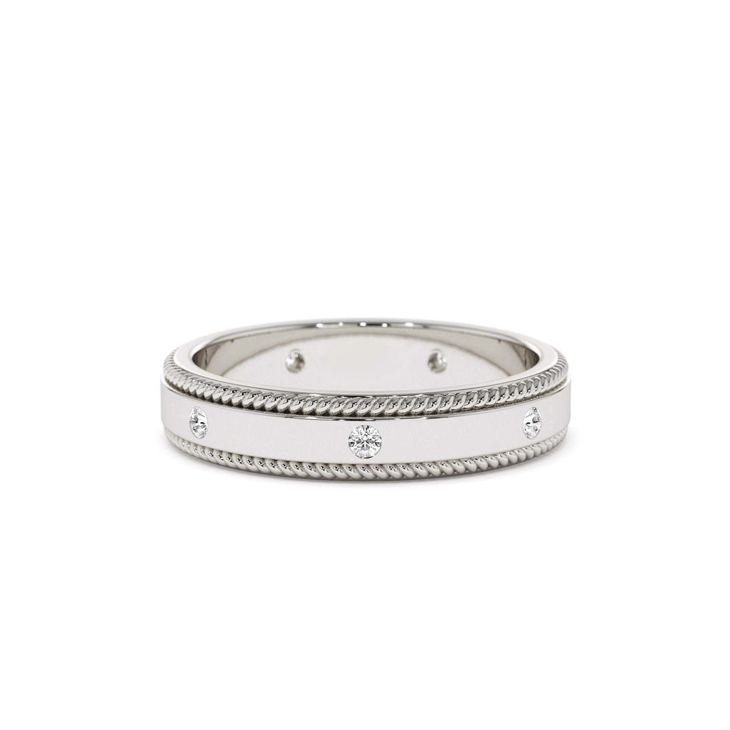 14k 4MM Flat Milgrain Edge Diamond Wedding Band - view 3