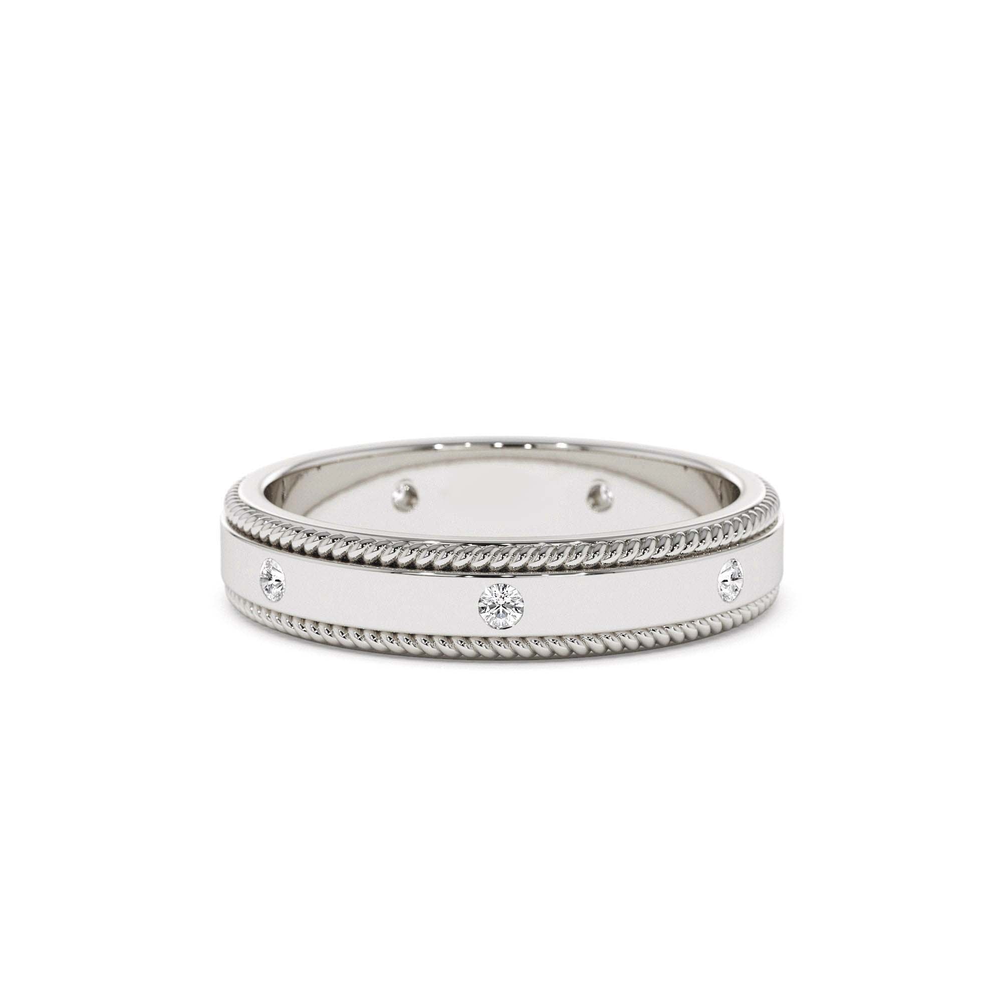 14k 4MM Flat Milgrain Edge Diamond Wedding Band - view 3