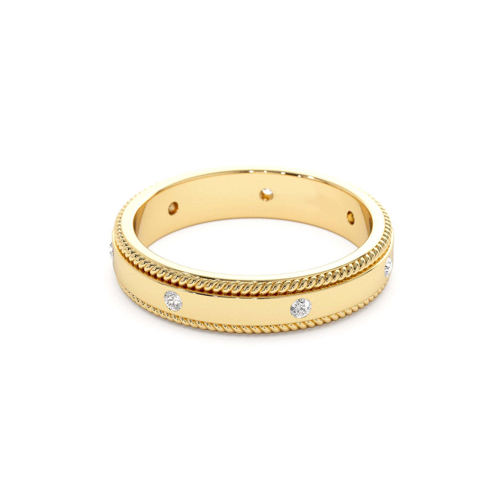 14k 4MM Flat Milgrain Edge Diamond Wedding Band - view 4