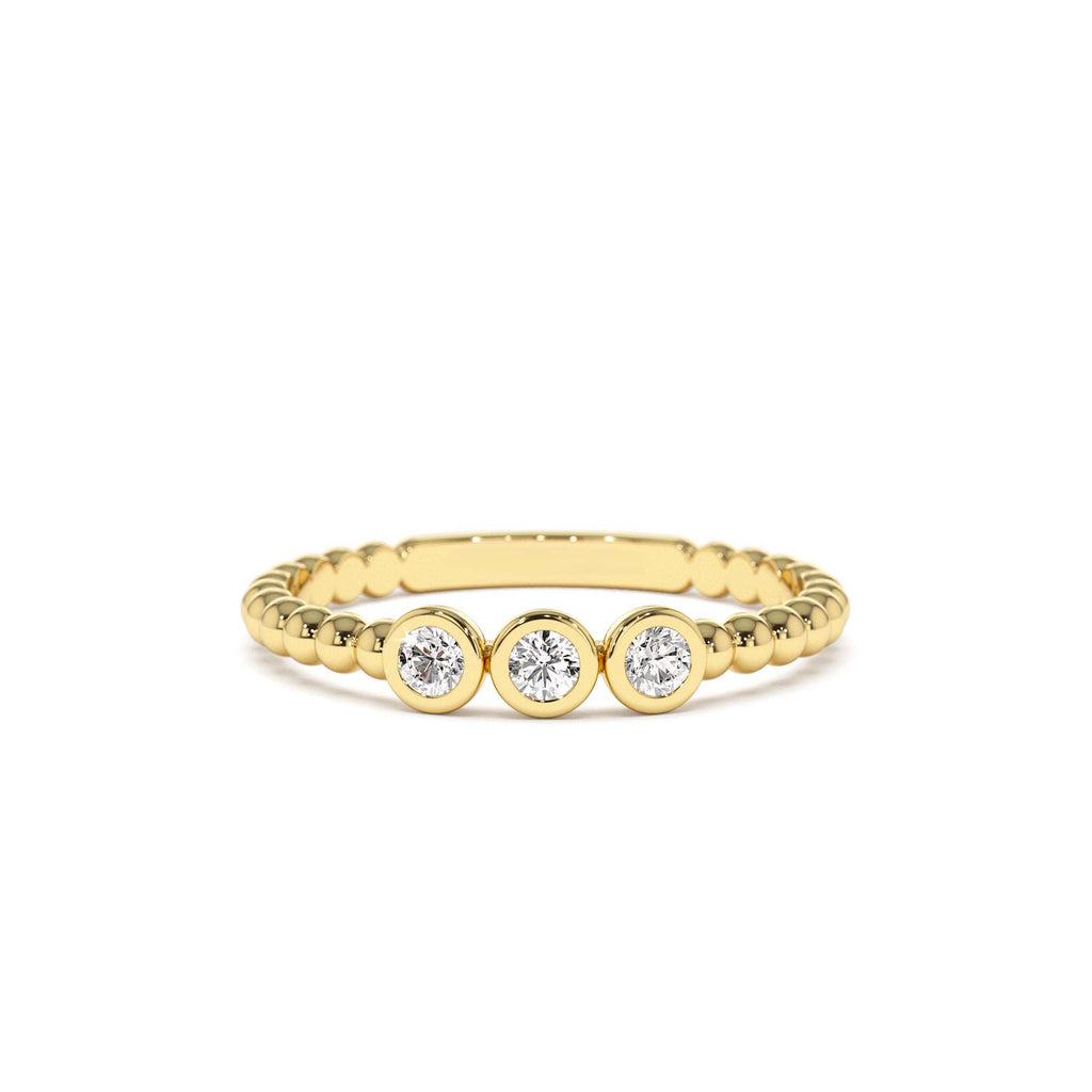 14k Beaded Three Stone Diamond Ring by Orlina Fine