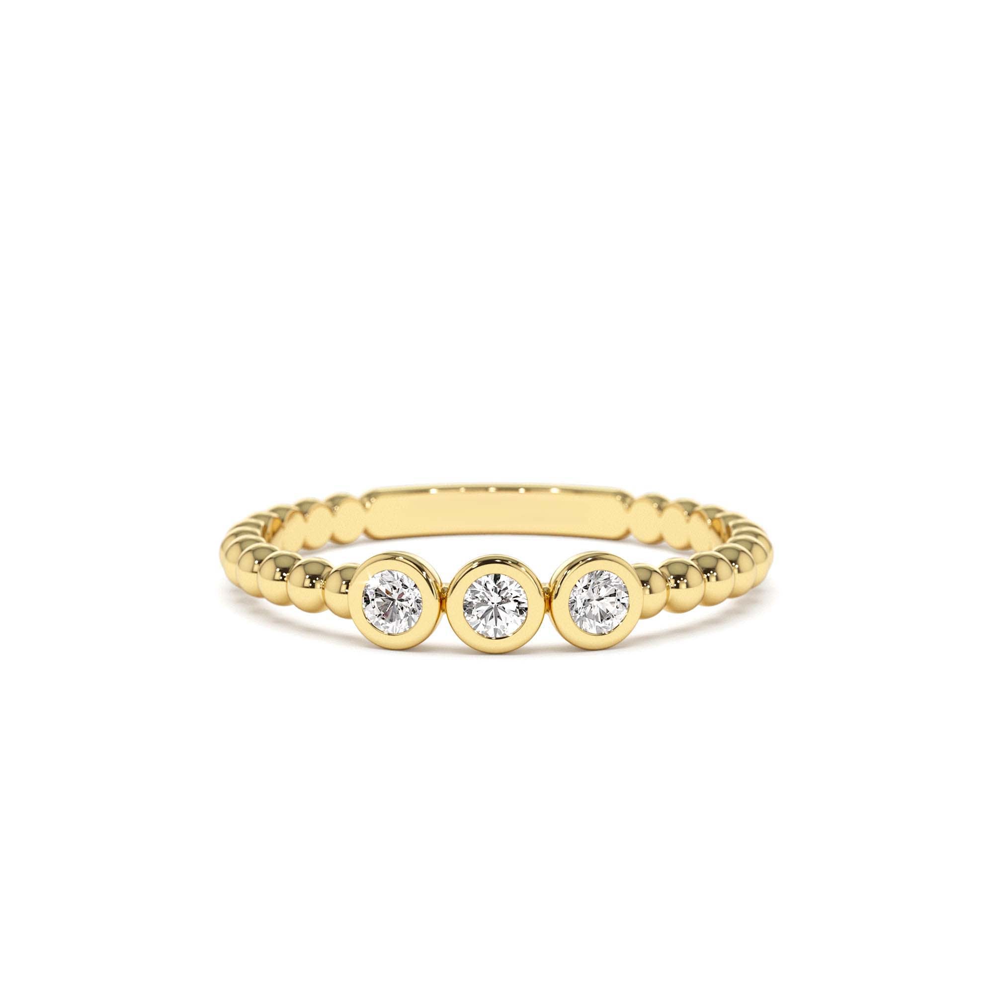 14k Beaded Three Stone Diamond Ring by Orlina Fine