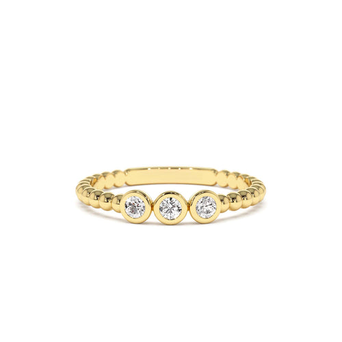 14k Beaded Three Stone Diamond Ring by Orlina Fine