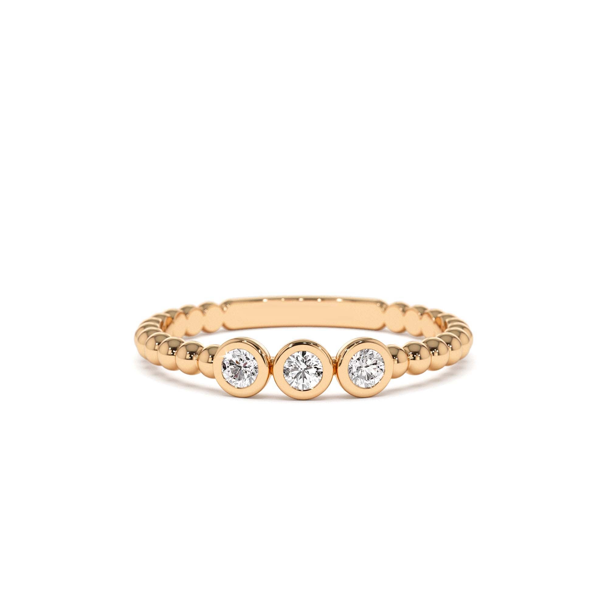 14k Beaded Three Stone Diamond Ring - view 2