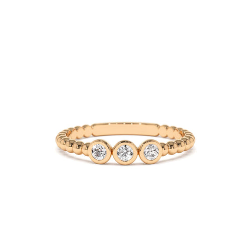 14k Beaded Three Stone Diamond Ring - view 2