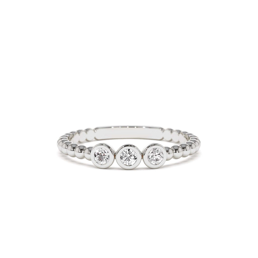 14k Beaded Three Stone Diamond Ring - view 3