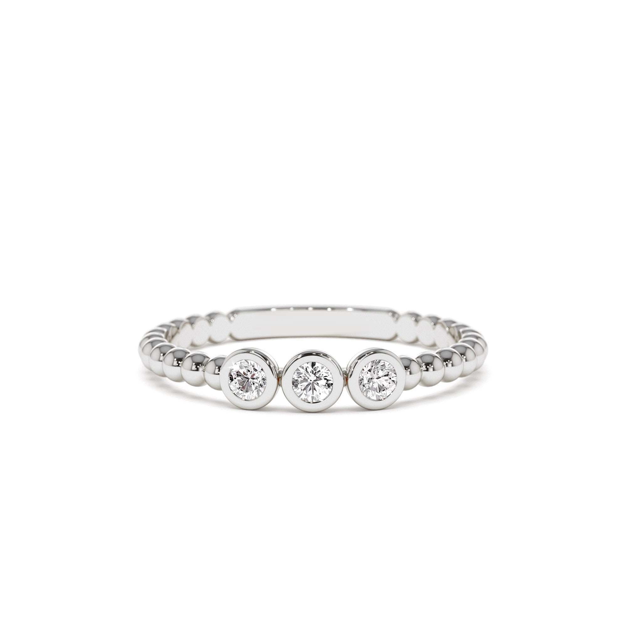 14k Beaded Three Stone Diamond Ring - view 3