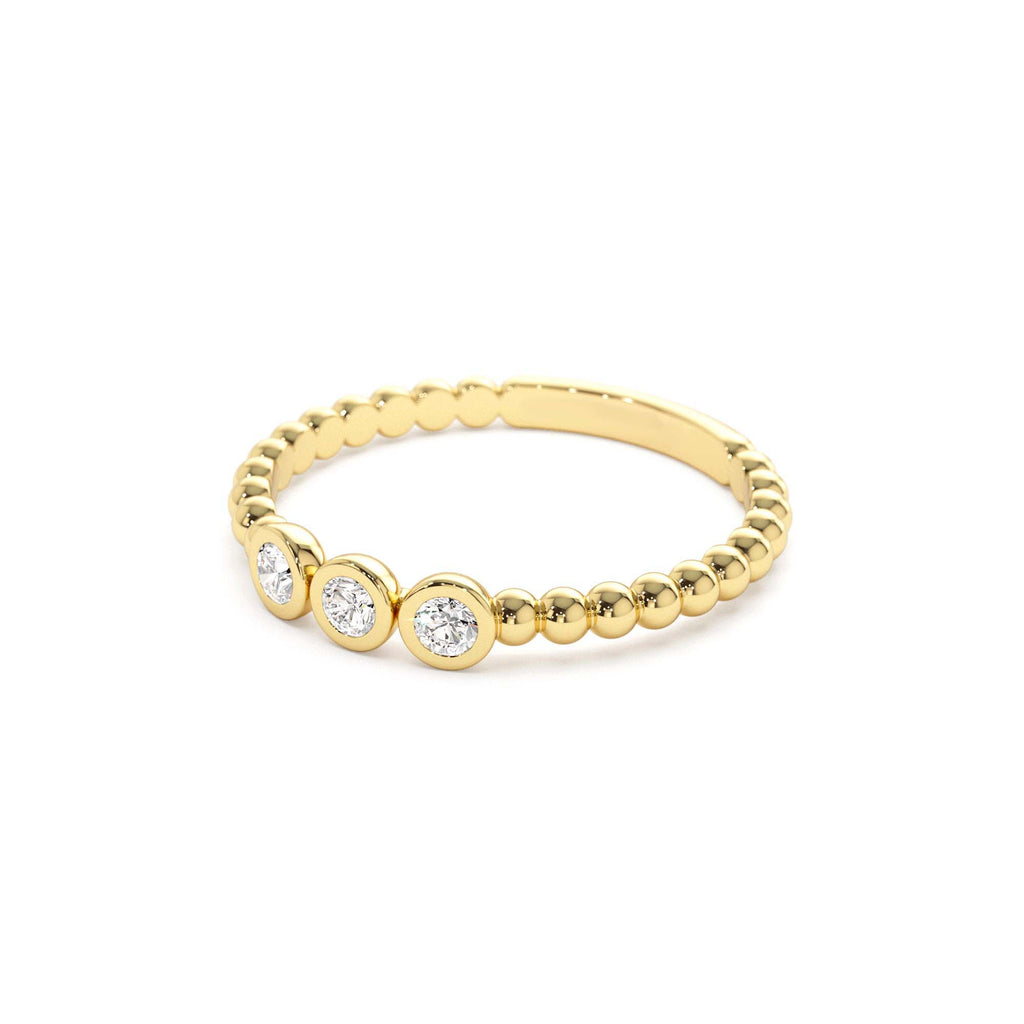 14k Beaded Three Stone Diamond Ring - view 4