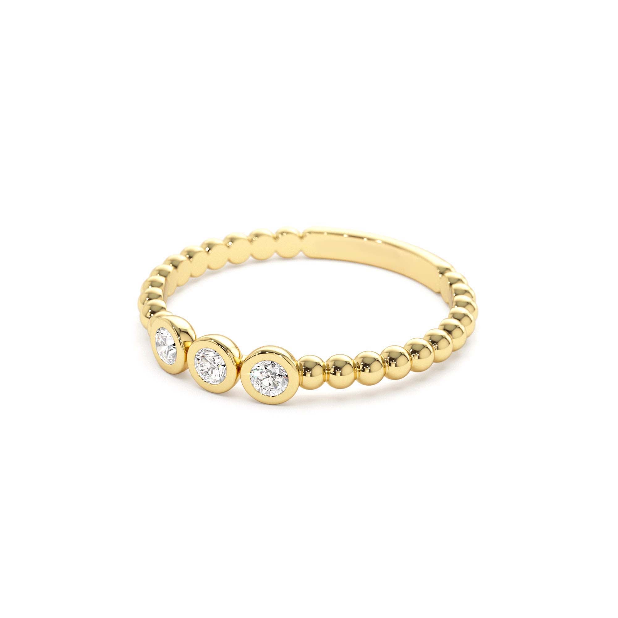 14k Beaded Three Stone Diamond Ring - view 4