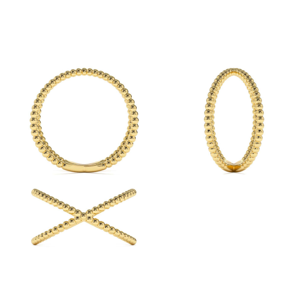 14K Gold Beaded Band Criss Cross Statement Ring - view 5
