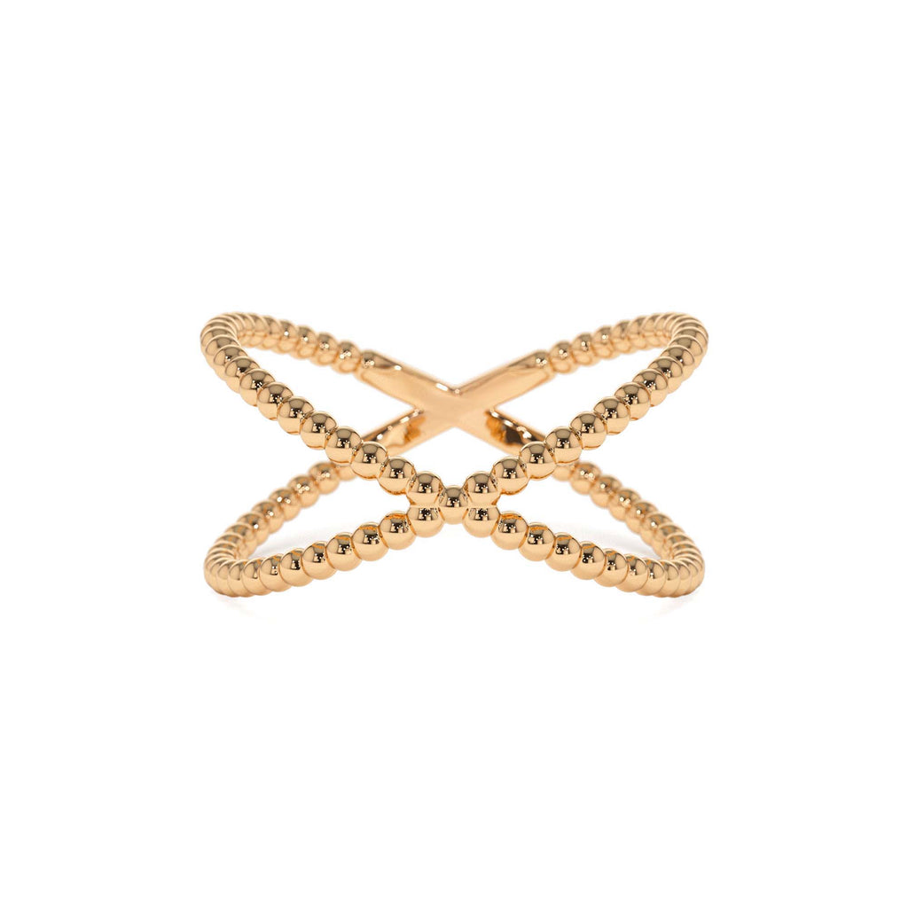 14K Gold Beaded Band Criss Cross Statement Ring - view 2