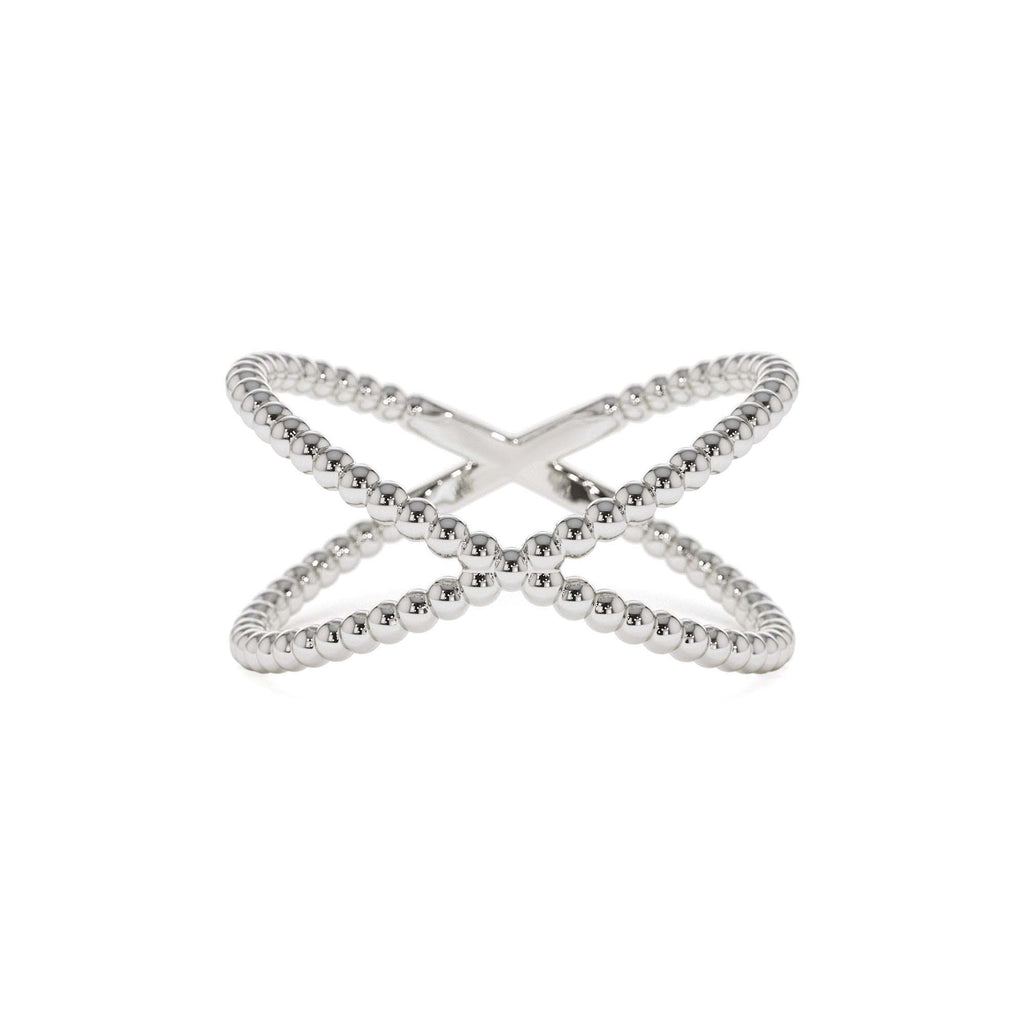 14K Gold Beaded Band Criss Cross Statement Ring - view 3