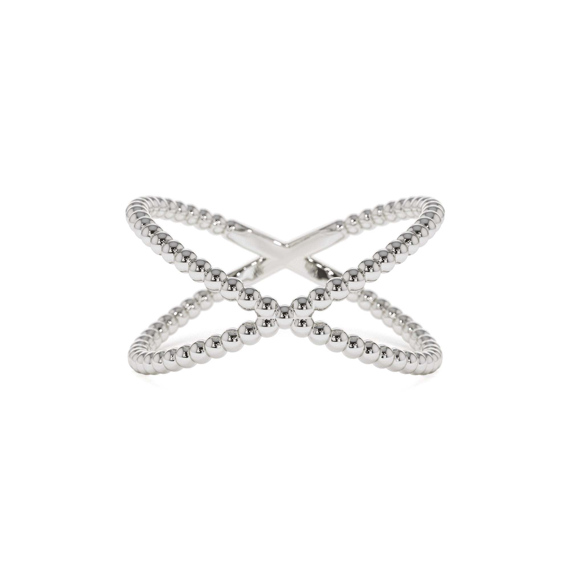 14K Gold Beaded Band Criss Cross Statement Ring - view 3
