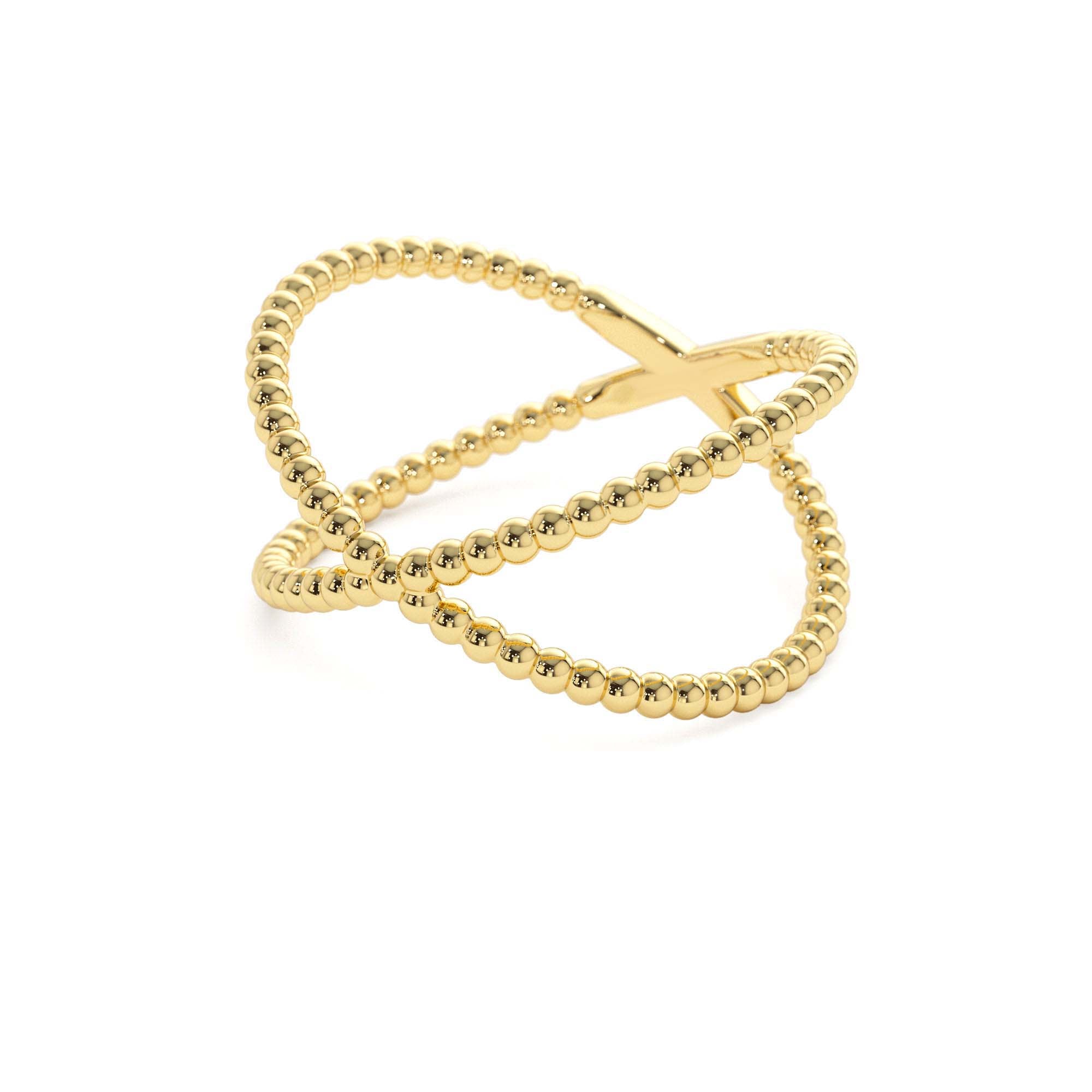 14K Gold Beaded Band Criss Cross Statement Ring - view 4