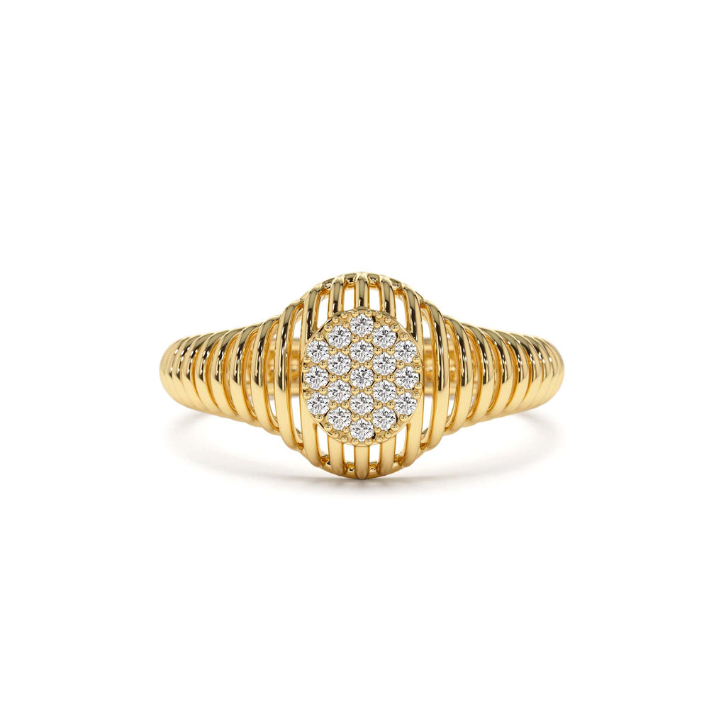 14k Gold Ribbed Oval Signet Ring by Orlina Fine