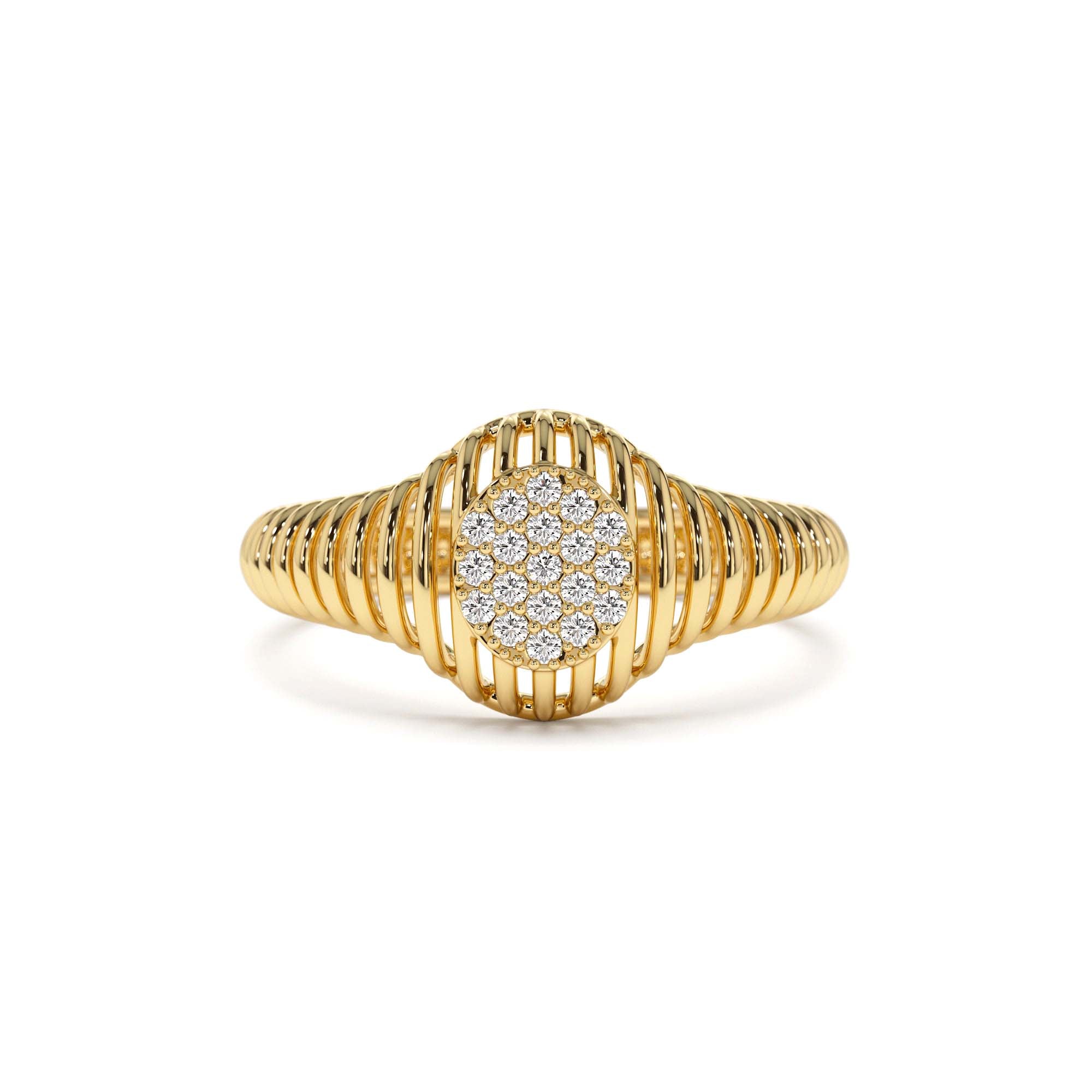 14k Gold Ribbed Oval Signet Ring by Orlina Fine