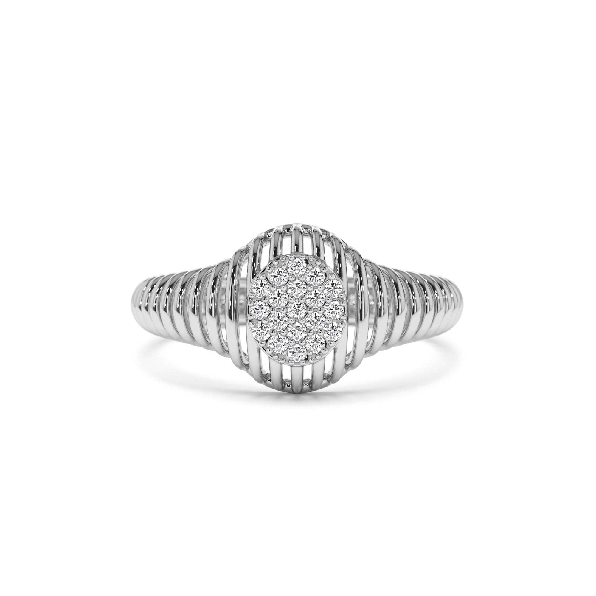 14k Gold Ribbed Oval Signet Ring - view 2