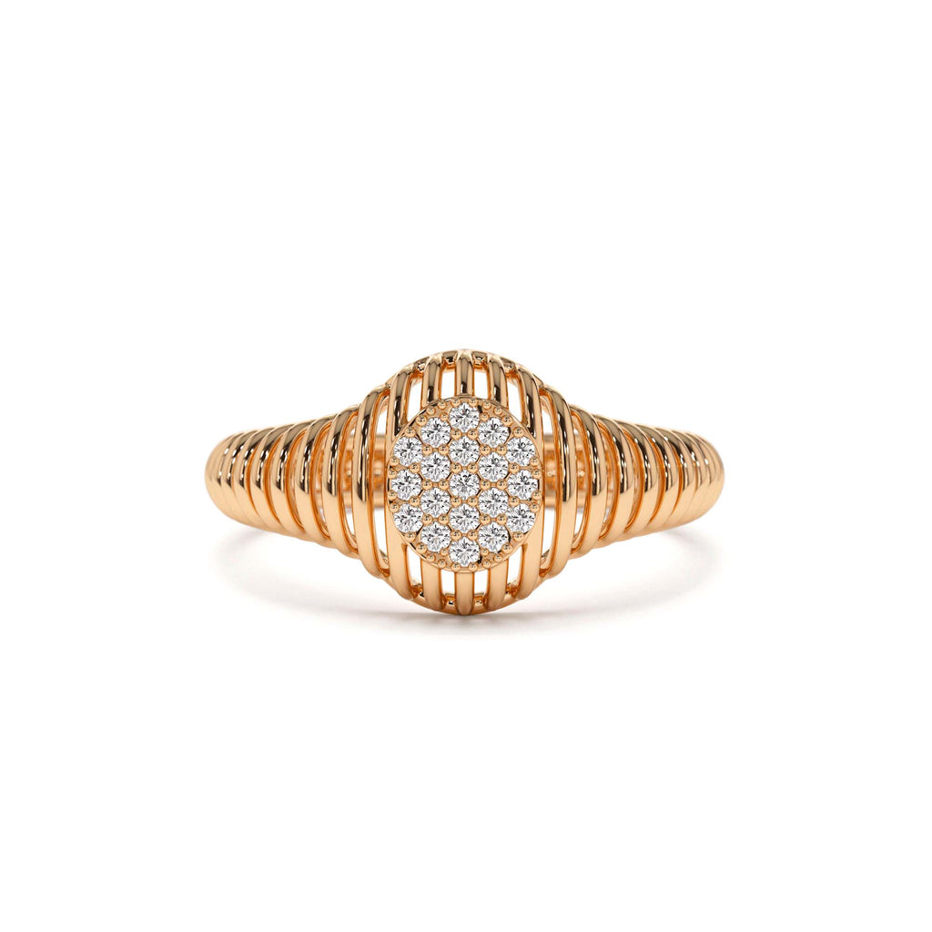 14k Gold Ribbed Oval Signet Ring - view 3