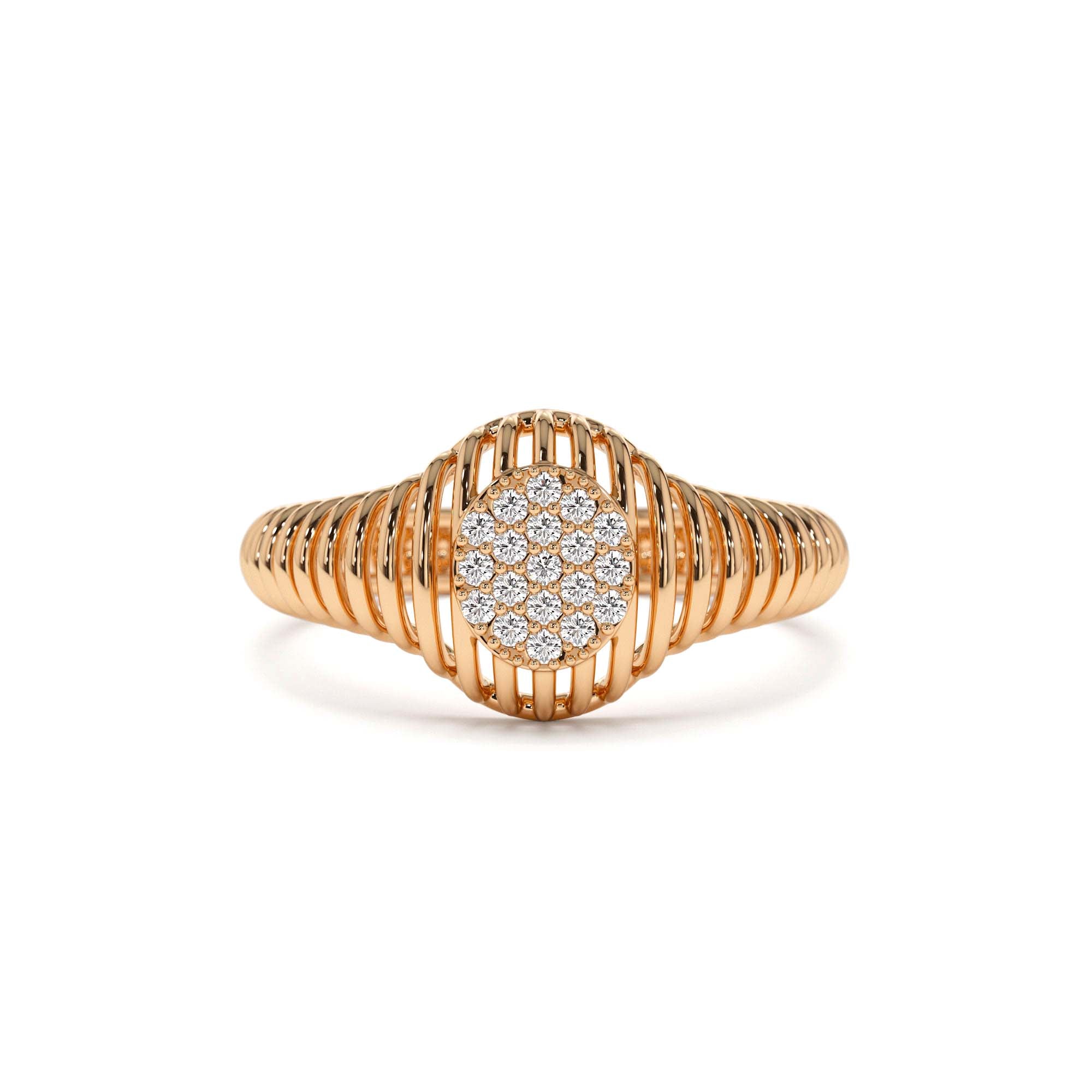 14k Gold Ribbed Oval Signet Ring - view 3