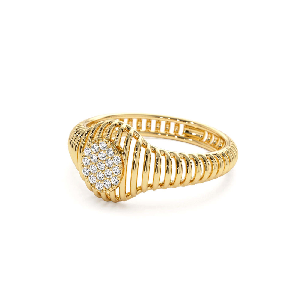 14k Gold Ribbed Oval Signet Ring - view 4