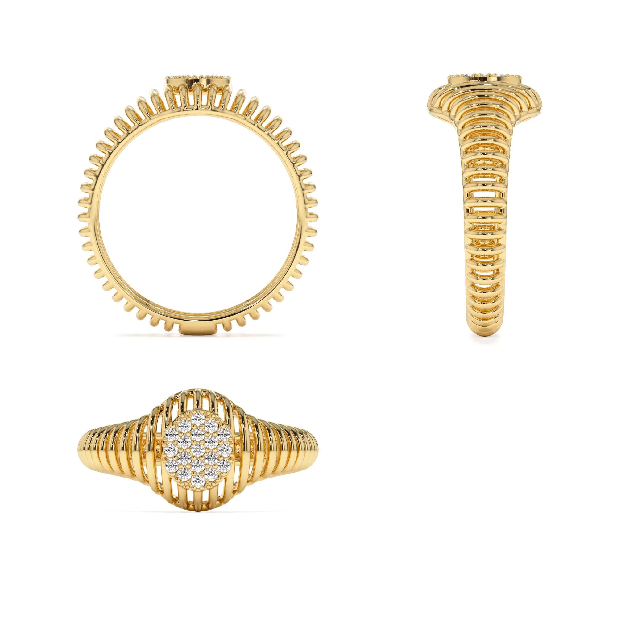 14k Gold Ribbed Oval Signet Ring - view 5