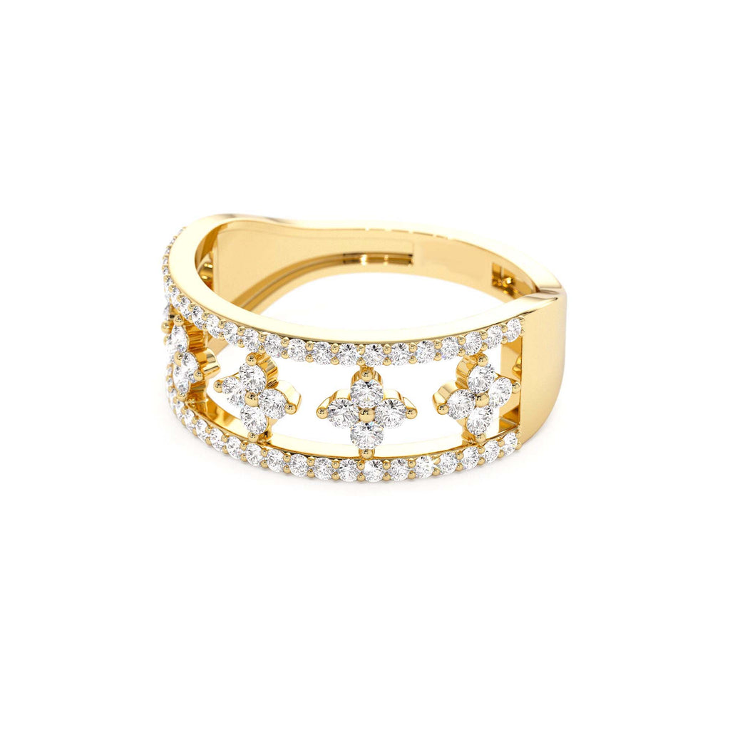 14k Double Row Pave Diamond Ring w/ Diamond Cluster Accents - view 4