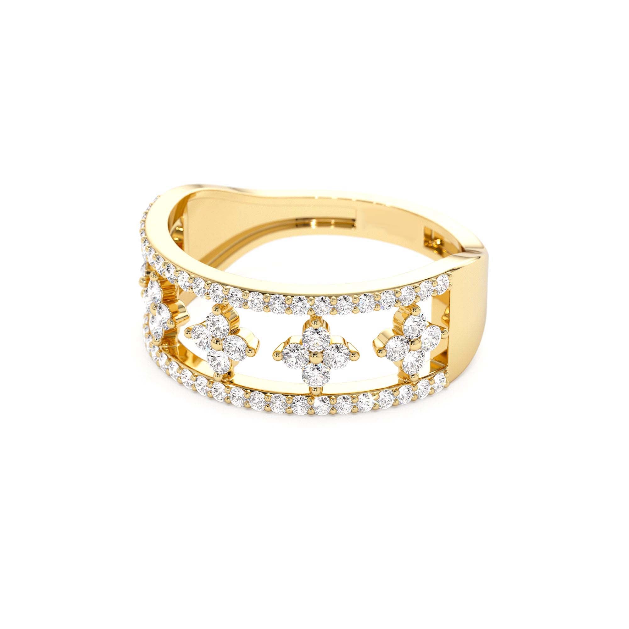 14k Double Row Pave Diamond Ring w/ Diamond Cluster Accents - view 4