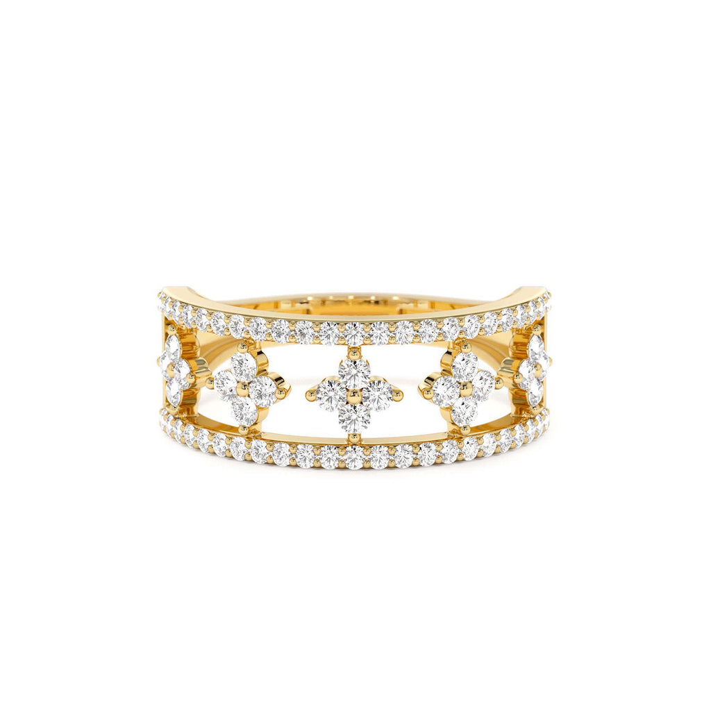 14k Double Row Pave Diamond Ring w/ Diamond Cluster Accents by Orlina Fine