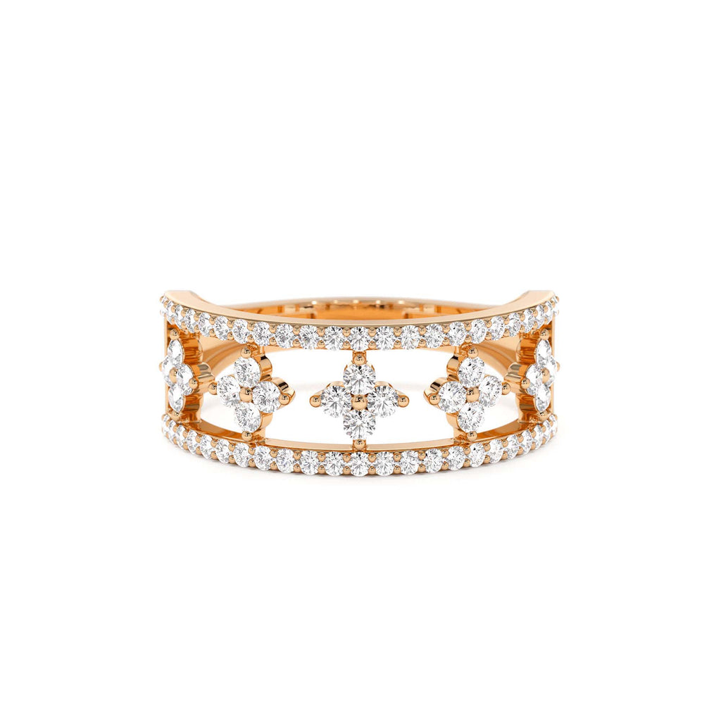 14k Double Row Pave Diamond Ring w/ Diamond Cluster Accents - view 2