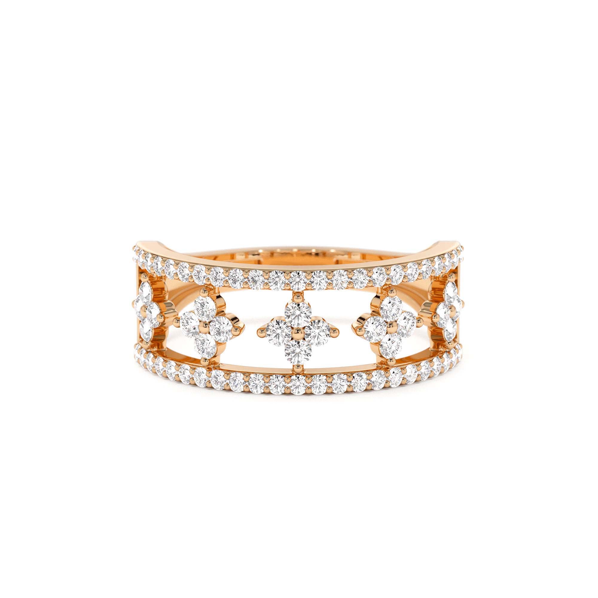 14k Double Row Pave Diamond Ring w/ Diamond Cluster Accents - view 2