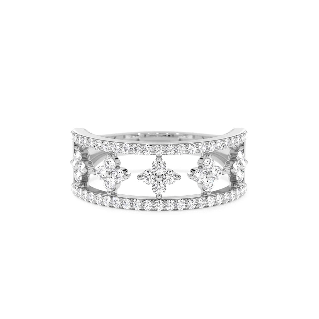 14k Double Row Pave Diamond Ring w/ Diamond Cluster Accents - view 3