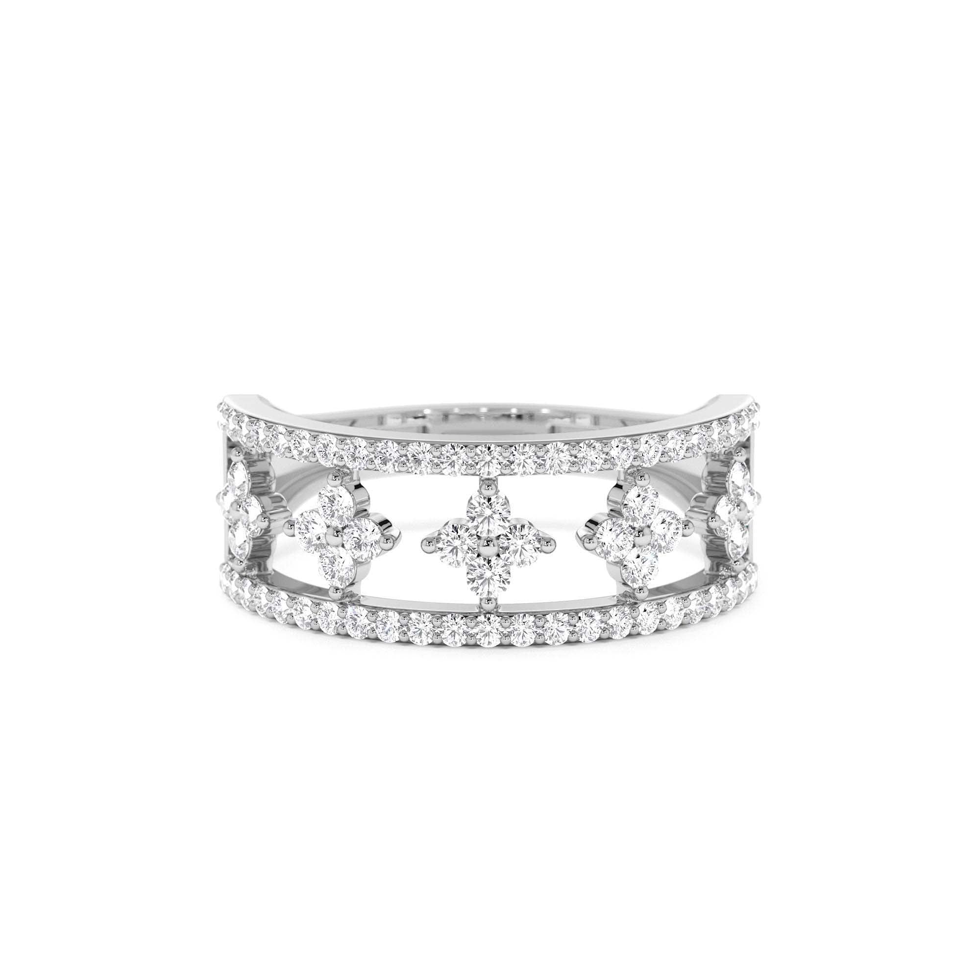 14k Double Row Pave Diamond Ring w/ Diamond Cluster Accents - view 3