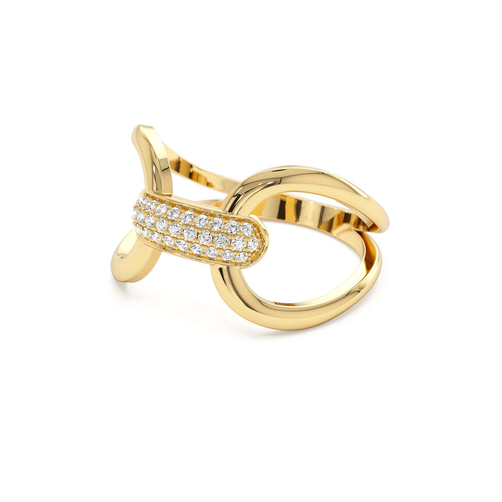 14K Gold Folded Micro Pave Diamond Ring - view 4