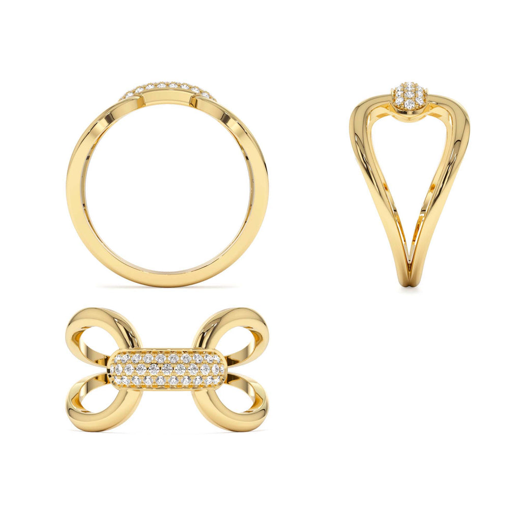 14K Gold Folded Micro Pave Diamond Ring - view 5