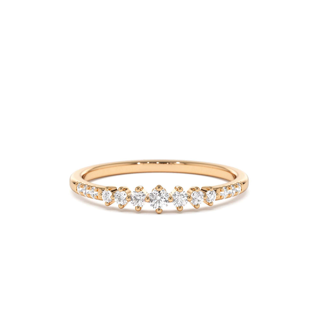 14k Dainty Graduating Diamond Wedding Ring - view 2