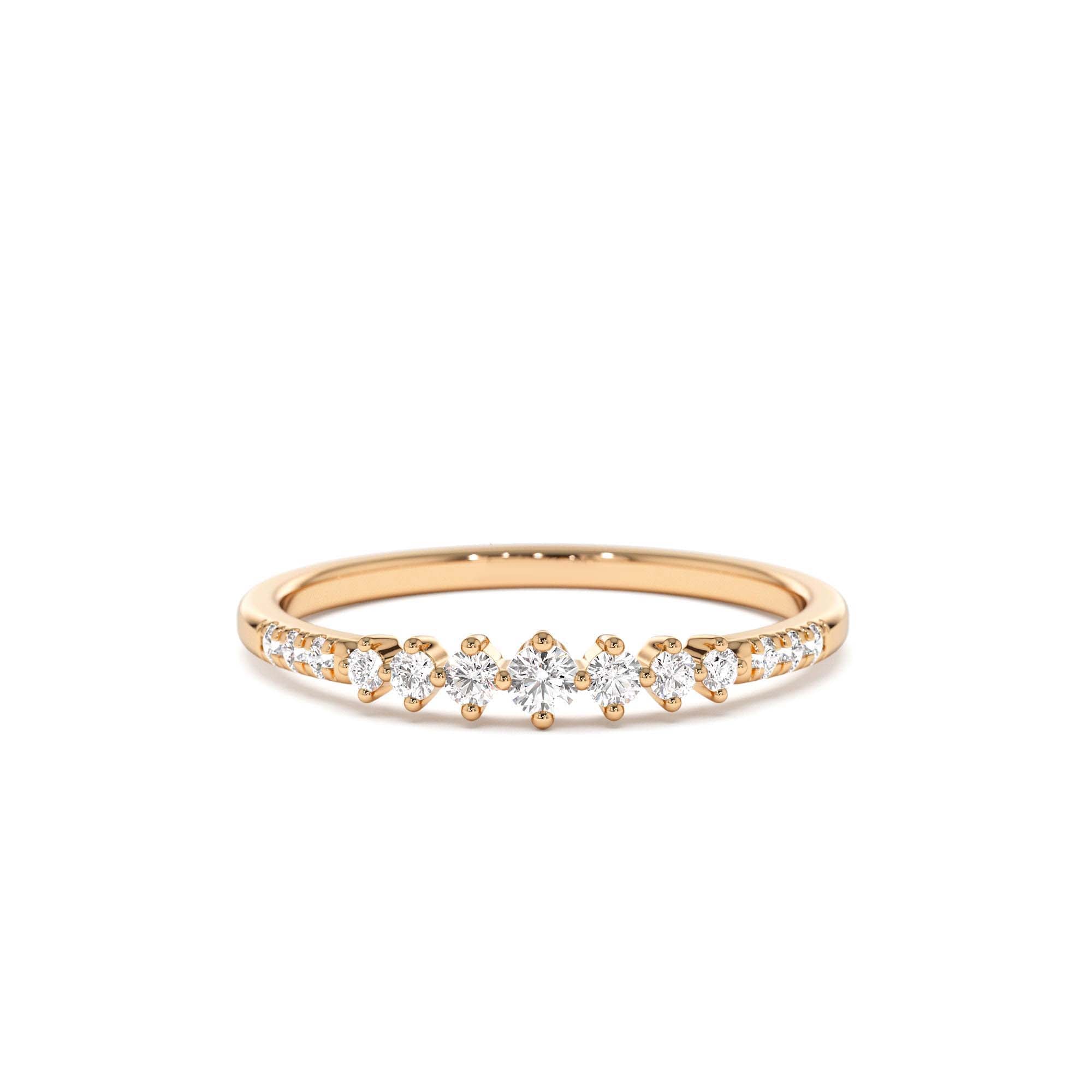 14k Dainty Graduating Diamond Wedding Ring - view 2