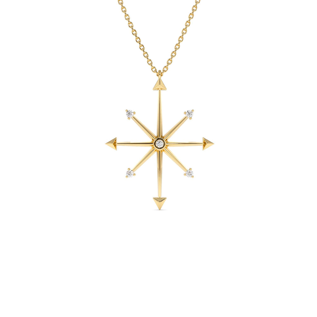 14k Layering Diamond Compass Charm Necklace by Orlina Fine
