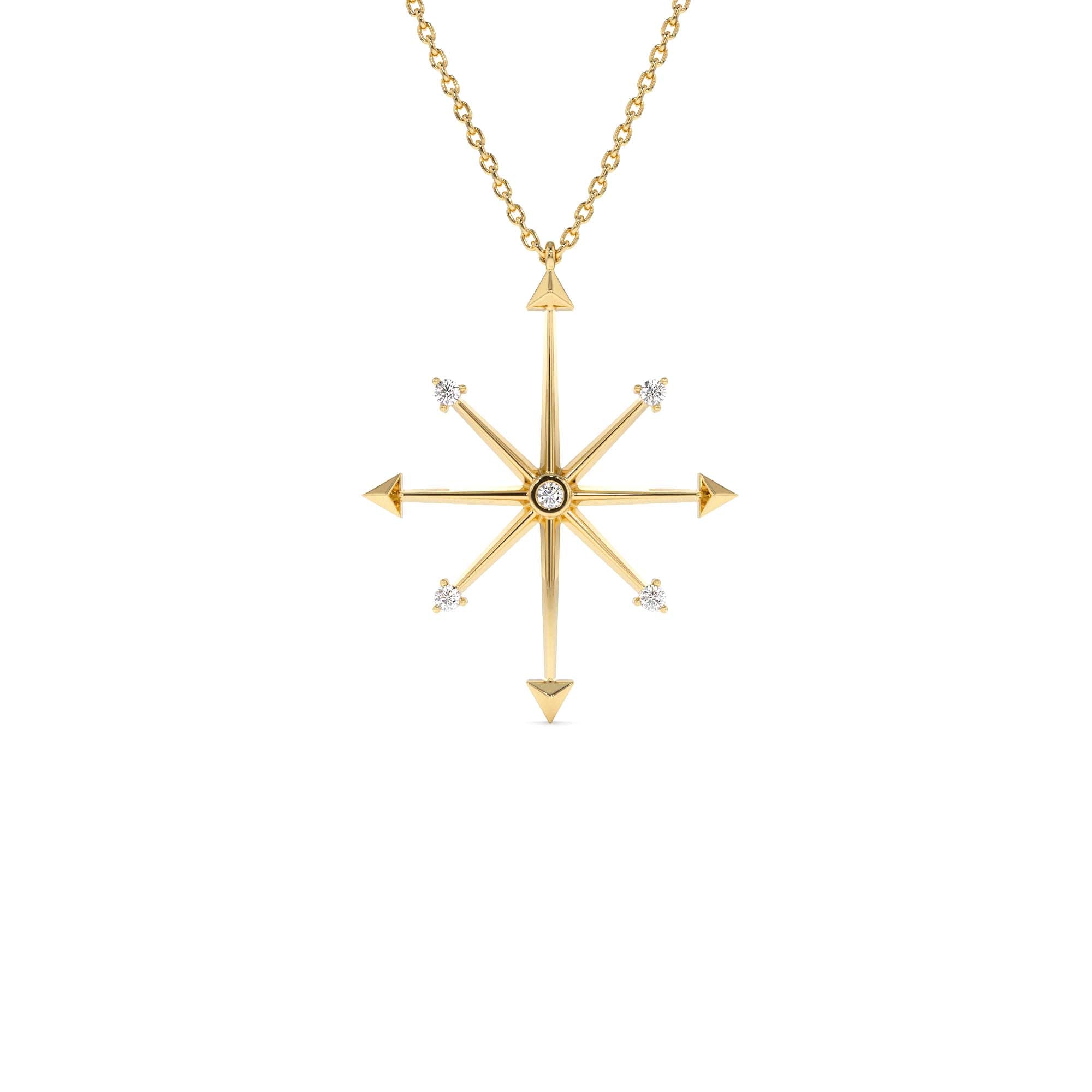 14k Layering Diamond Compass Charm Necklace by Orlina Fine