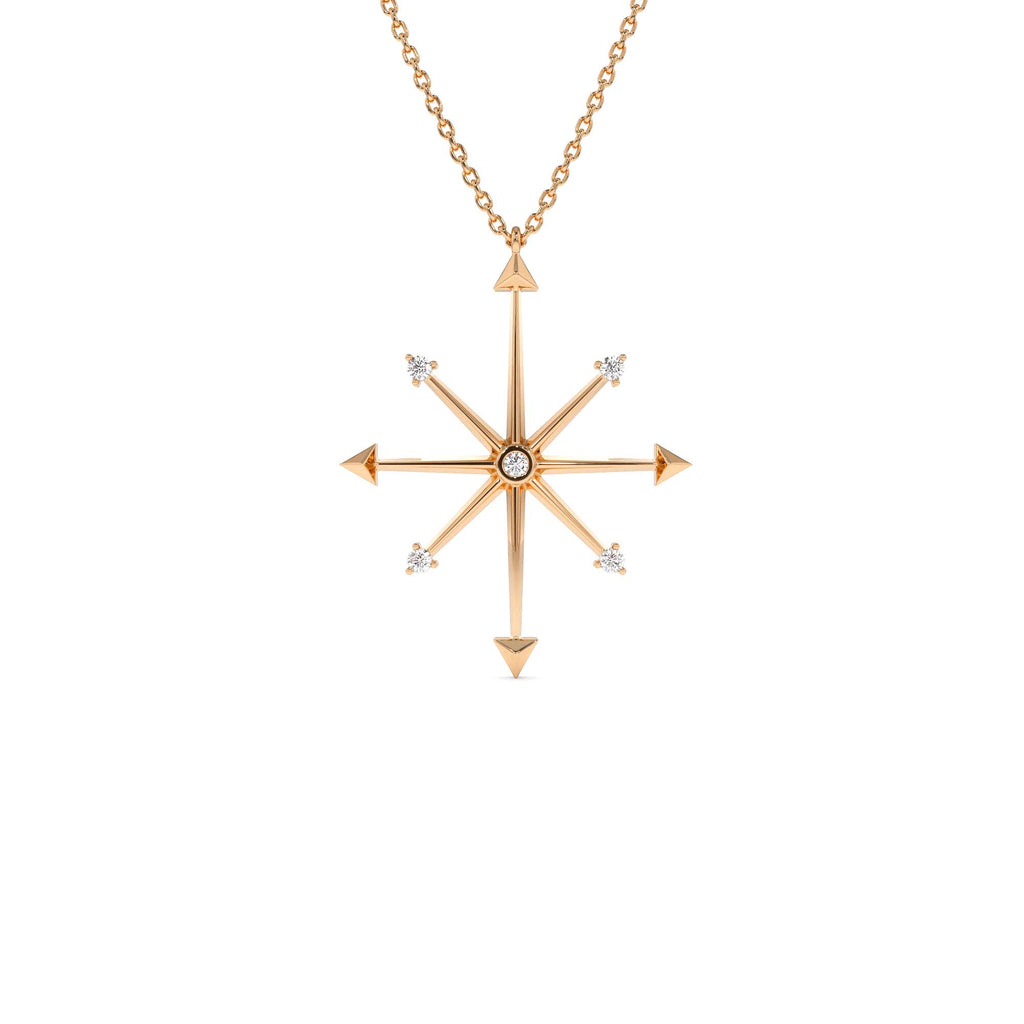 14k Layering Diamond Compass Charm Necklace - view 2