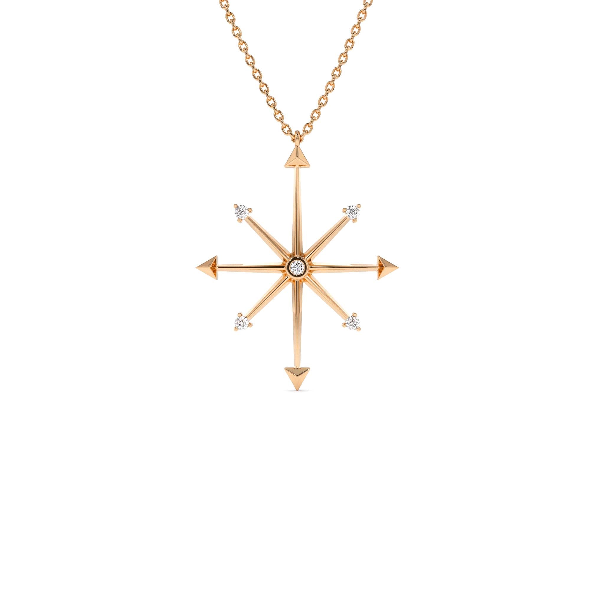 14k Layering Diamond Compass Charm Necklace - view 2