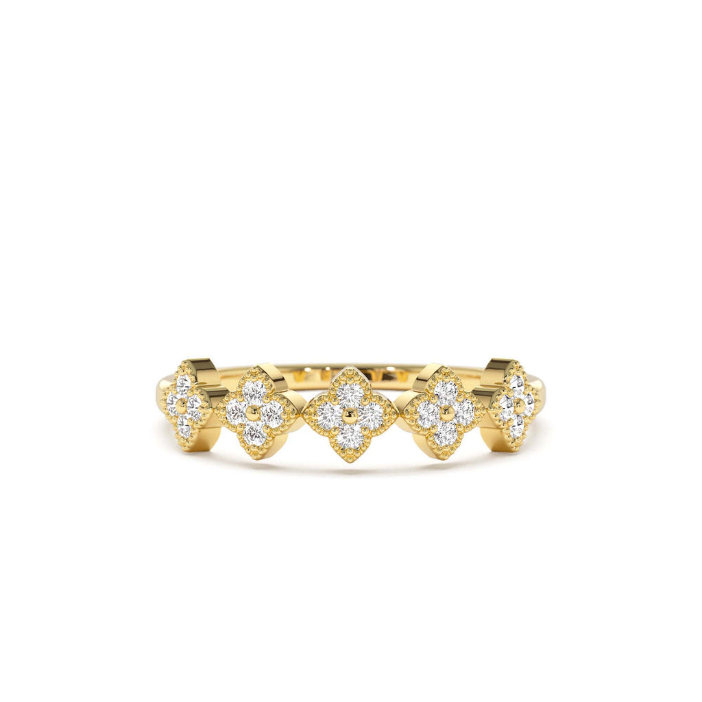 14k Round Diamond Stackable Clover Cluster Ring by Orlina Fine